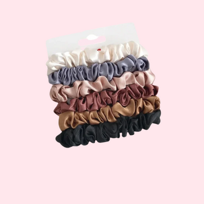 6 Pack - 100% Mulberry Silk Slim Scrunchy